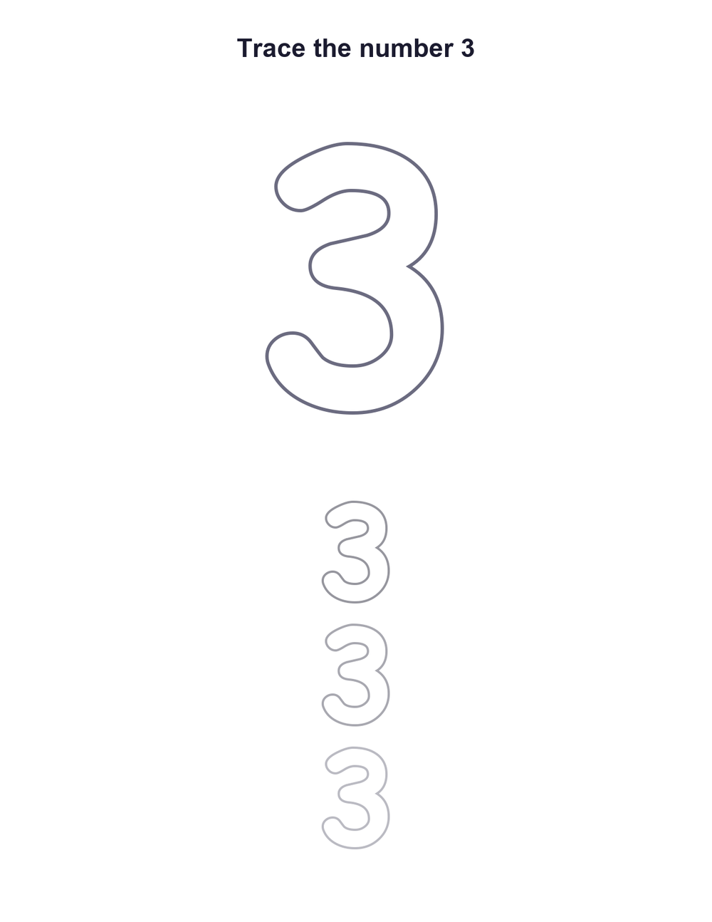 Number 3 Tracing Worksheet