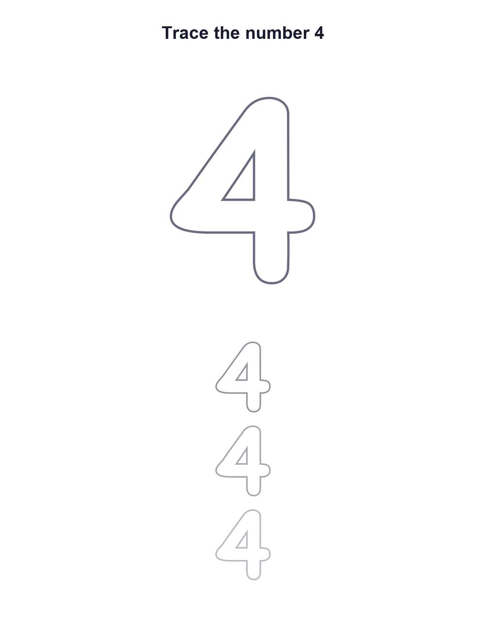 Number 4 Tracing Worksheet