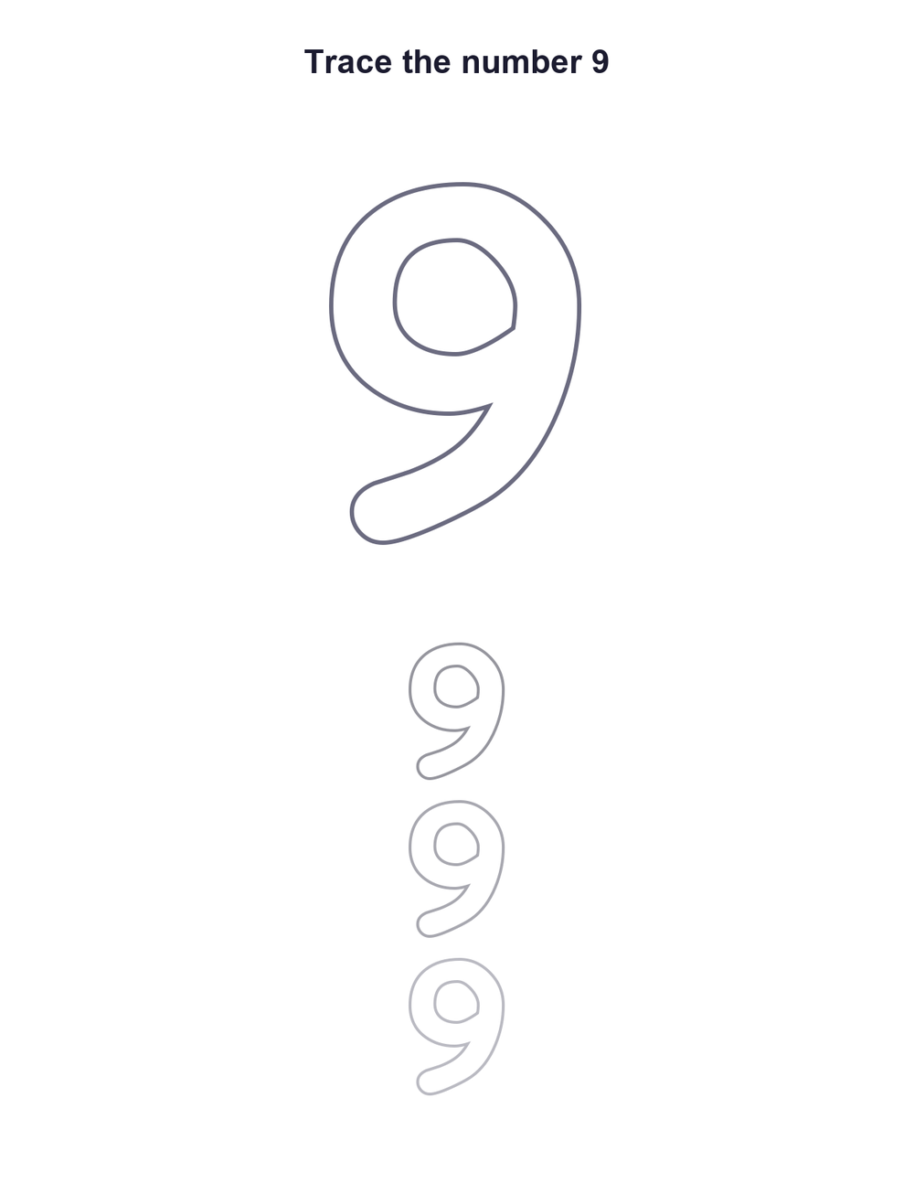 Number 9 Tracing Worksheet